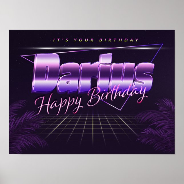 Darius Name Vorname lila retro Poster Geburtstag (Front)