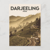Darjeeling India Illustration Travel Art Vintage