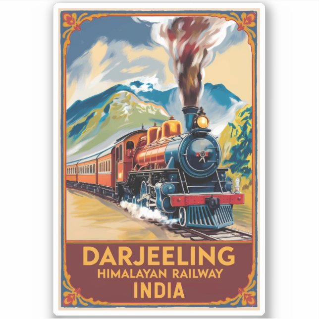 Darjeeling India Train Painterly Travel Art Retro (Front)