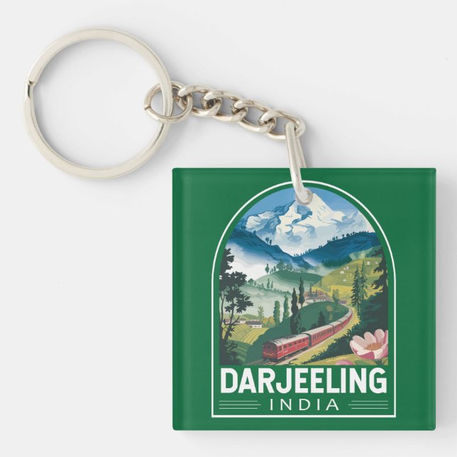 Darjeeling India Travel Art Emblem Key Ring (Front)
