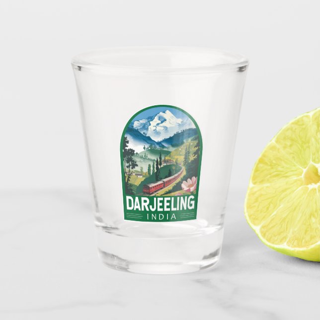 Darjeeling India Travel Art Emblem Shot Glass (Front)