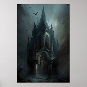 Dark Abandoned Chapel Dark Academia, Antique Poster