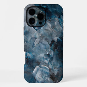 Dark Abstract Brushstrokes in Blue and Grey Tones iPhone 16 Pro Max Case