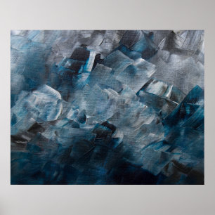 Dark Abstract Brushstrokes in Blue and Grey Tones Poster