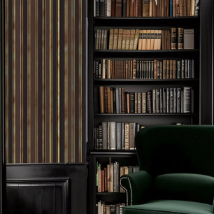 Dark Academia Alternating Browns and Gold Striped Wallpaper