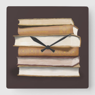 Dark Academia Antique Books Square Wall Clock