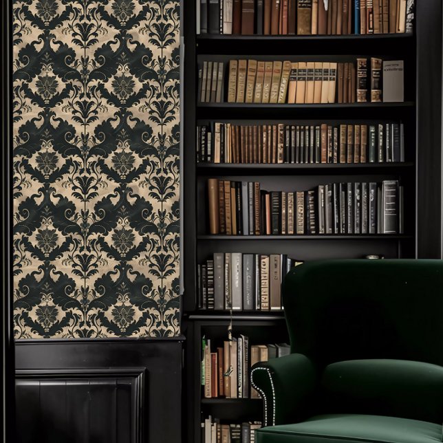 Dark Academia Black and Beige Decorative Wallpaper (Dark Academia Black and Beige Decorative Wallpaper in a library.)
