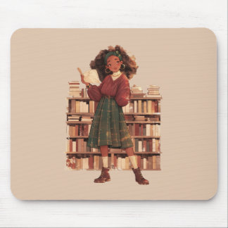 Dark Academia Black Girl Library  Mouse Pad