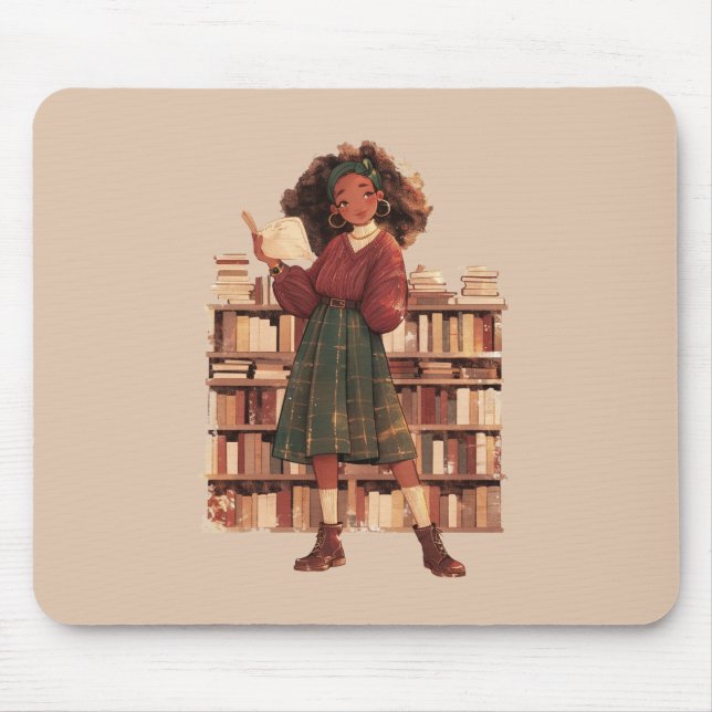 Dark Academia Black Girl Library  Mouse Pad (Front)