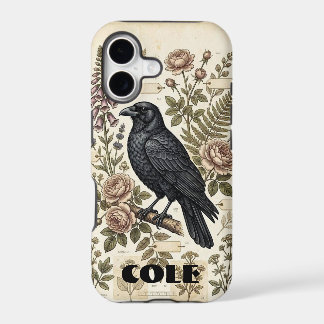 Dark Academia Black Raven Botanical Scholar Floral