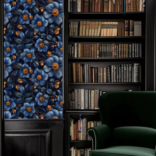 Dark Academia Blue Floral Wallpaper