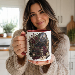 Dark Academia Bookworm Cat Mug