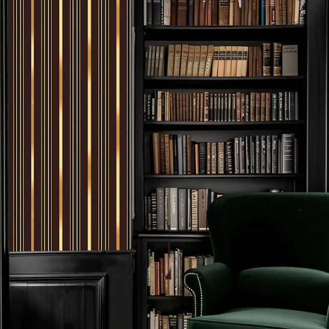Dark Academia Brown and Gold Striped Wallpaper (Dark Academia Brown and Gold Striped Wallpaper in a library.)