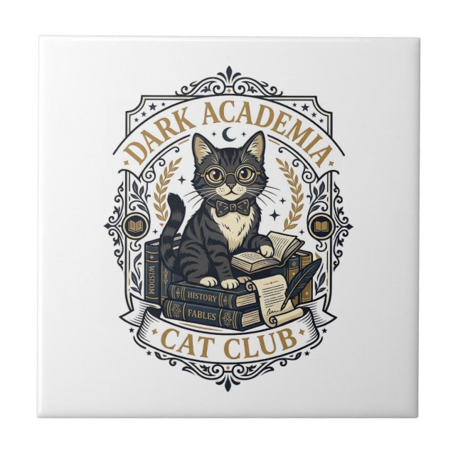 Dark Academia Cat Cat Dad Gift Idea - Dark Academi Ceramic Tile (Front)