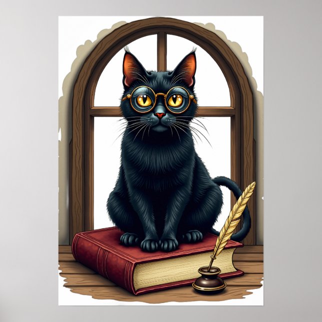 Dark Academia Cat Reader Glasses Quill Library Got Poster (Front)