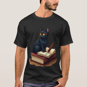 Dark Academia Cat Reading Glasses Library Booktok T-Shirt