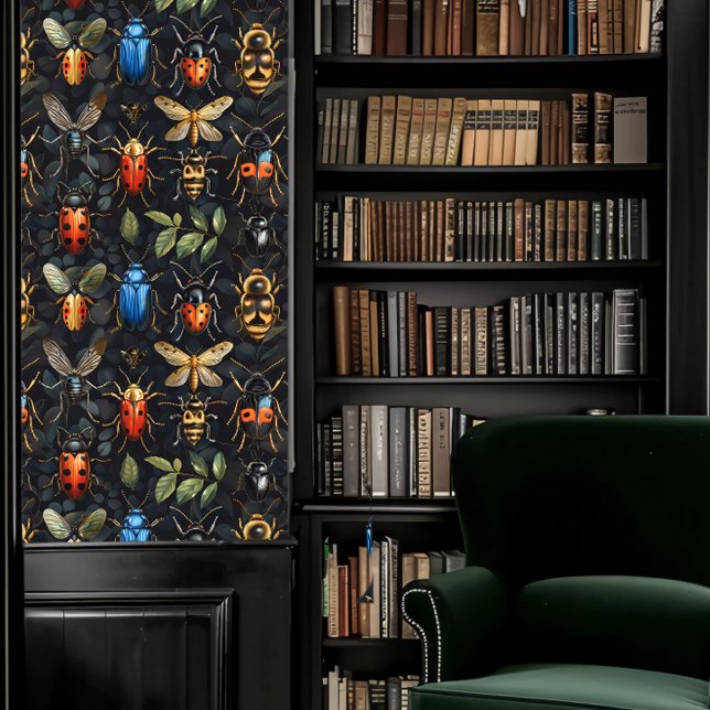 Dark Academia Colourful Insects Wallpaper (Dark Academia Colorful Insects Wallpaper in a library.)