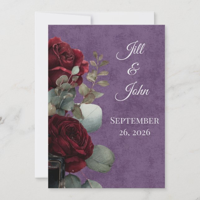 Dark Academia Crimson Noir Wedding Invitation (Front)