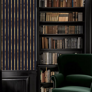 Dark Academia Dark Blue and Gold Striped Wallpaper