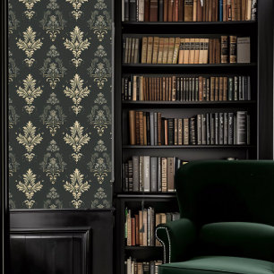 Dark Academia Dusty Green and Beige Decorative Wallpaper