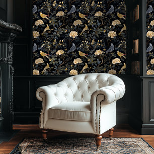 Dark Academia Floral Chinoiserie Style Wallpaper