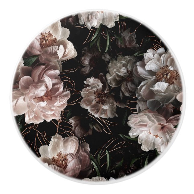 Dark Academia Floral Design Ceramic Knob (Front)