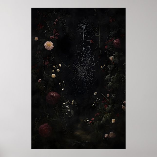 Dark Academia Floral Spiderweb Print, Gothic Poster (Front)