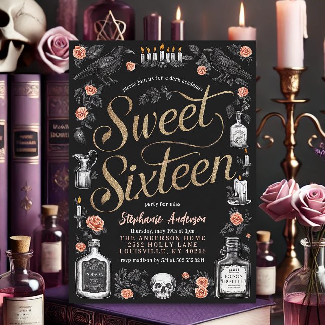 Dark Academia Floral Sweet Sixteen Birthday Invitation (Creator Uploaded)
