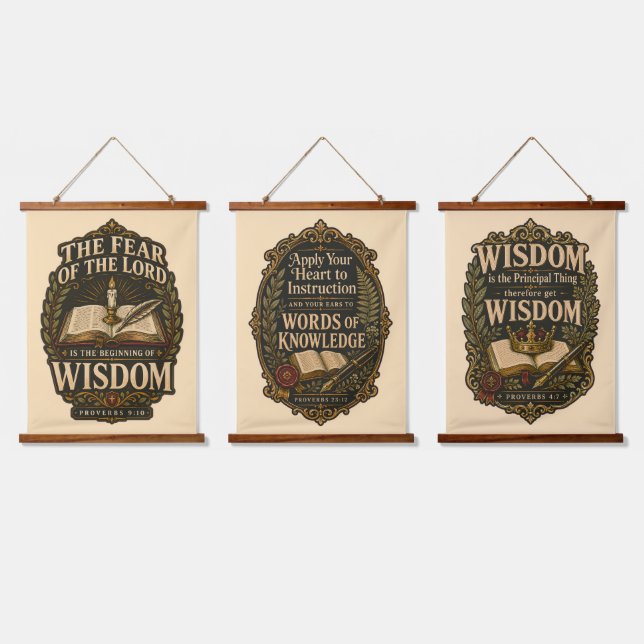Dark Academia Gilt Ornate Proverbs Scripture Trio Hanging Tapestry (Triple)