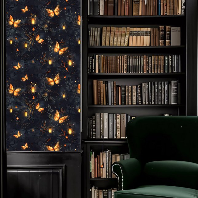 Dark Academia Glowing Moths and Lanterns Wallpaper (Dark Academia Glowing Moths and Lanterns Wallpaper in a library.)
