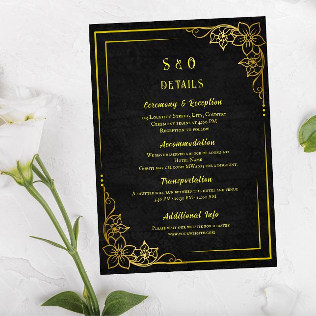 Dark Academia Gothic Black Gold Elegant Wedding Enclosure Card (Creator Uploaded)