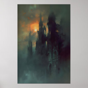 Dark Academia Gothic Cathedral Printable, Dark Oil Poster
