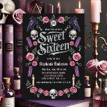 Dark Academia Gothic Silver Floral Sweet 16 Invitation<br><div class="desc">Invite your guests to a hauntingly beautiful Sweet Sixteen celebration with this dark academia-inspired invitation. The gothic design features striking silver typography against a deep black backdrop,  accented with antique keys and mysterious ravens. This unique invitation sets the perfect mood for a memorable and enchanting evening.</div>