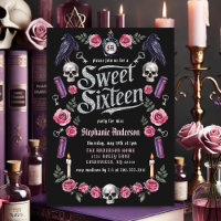 Dark Academia Gothic Silver Floral Sweet 16