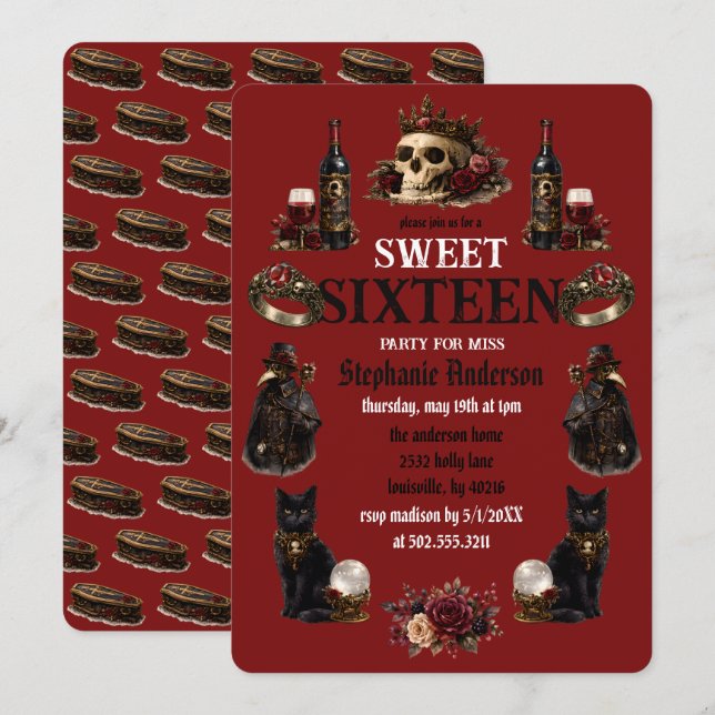 Dark Academia Gothic Sweet 16 Invitation (Front/Back)