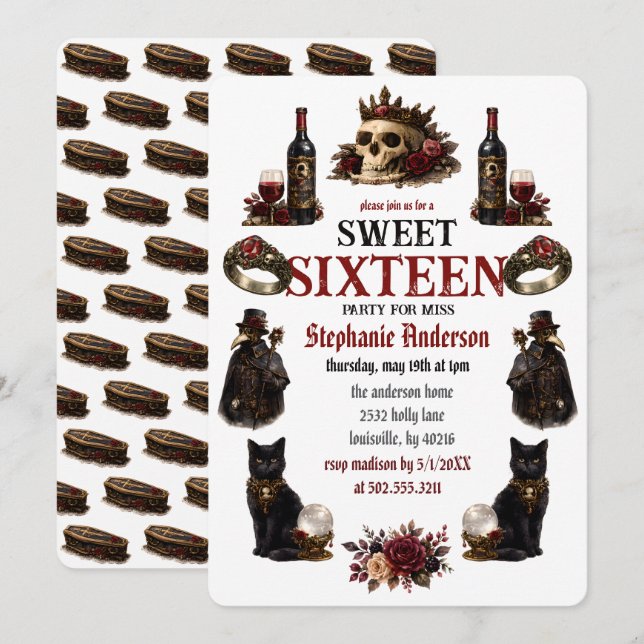 Dark Academia Gothic Sweet 16 Invitation (Front/Back)