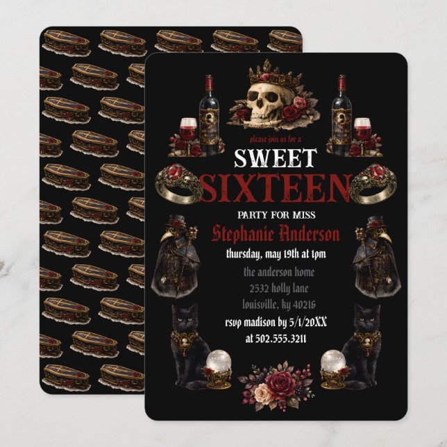 Dark Academia Gothic Sweet 16 Invitation (Front/Back)