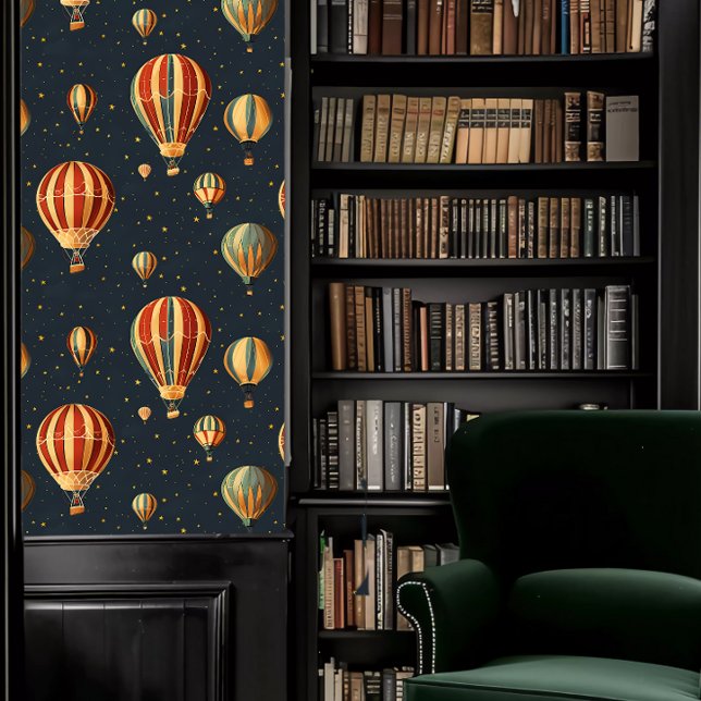 Dark Academia Hot Air Balloons on Dark Blue Wallpaper (Dark Academia Hot Air Balloons on Dark Blue Wallpaper in a library.)