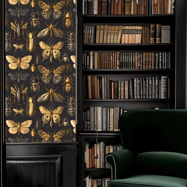Dark Academia Insects in Gold and Brown Wallpaper (Dark Academia Insects in Gold and Brown Wallpaper in a library.)