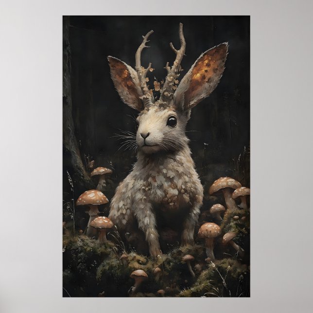 Dark Academia Jackalope Print, Moody Forestcore Poster (Front)