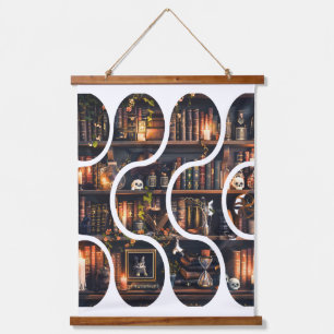 Dark Academia Magical Bookshelf Vintage Design Hanging Tapestry