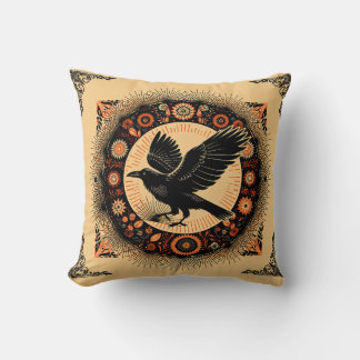 Dark Academia Mandala Raven Circle Boho Gothic Cushion