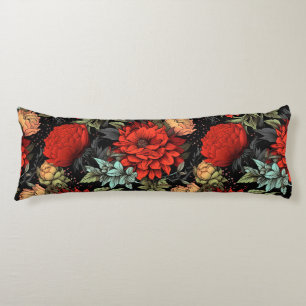 Dark Academia Maximalist Red Dahlia Floral Body Cushion