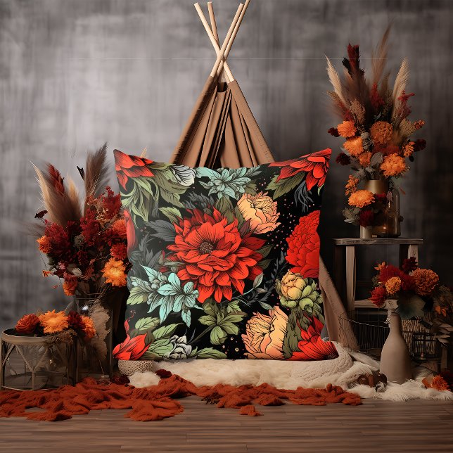 Dark Academia Maximalist Red Dahlia Throw Pillow (Creator Uploaded)