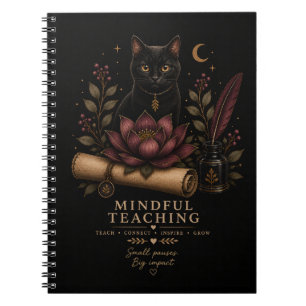 Dark Academia Mindful Teaching Black Cat & Lotus  Notebook