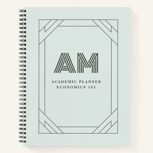Dark Academia Minimalist Custom Monogram Planner Notebook (Front)