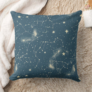 Dark Academia Navy Ivory Moon Constellation Chart Cushion