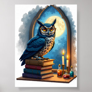 Dark Academia Owl Glasses Reading Nook Gothic Libr Poster