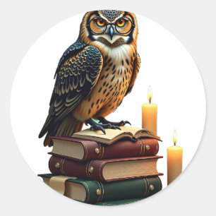 Dark Academia Owl Reading Glasses Vintage Book Classic Round Sticker