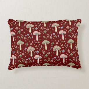 Dark Academia Plum Red Fungi Seamless Luxury Decorative Cushion